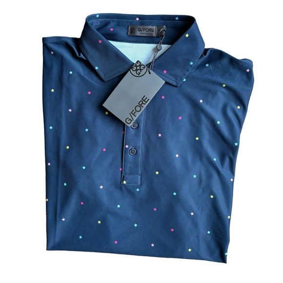 NEW G/FORE Performance Golf Polo Navy/Multicolor Star Print Men's Size M - Picture 5 of 11